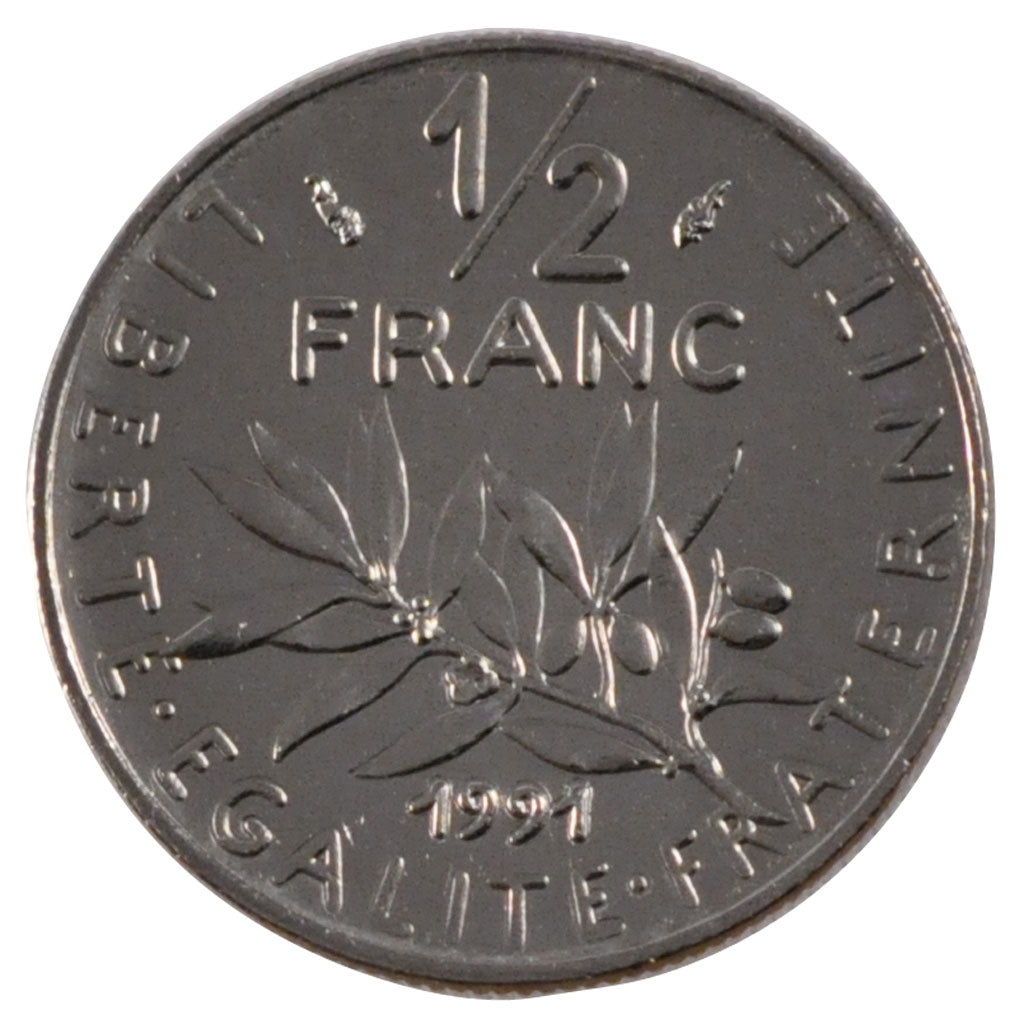 FRANCE, Semeuse, 1/2 Franc, 1991, Paris, KM #931.1, MS(63), Nickel, 19.5,...