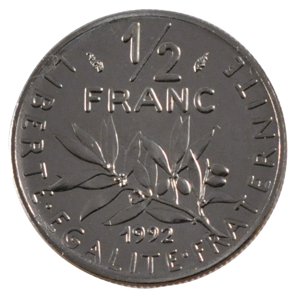 FRANCE, Semeuse, 1/2 Franc, 1992, Paris, KM #931.1, MS(63), Nickel, 19.5,...