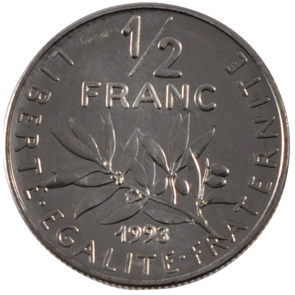 FRANCE, Semeuse, 1/2 Franc, 1993, Paris, KM #931.1, MS(63), Nickel, 19.5,...