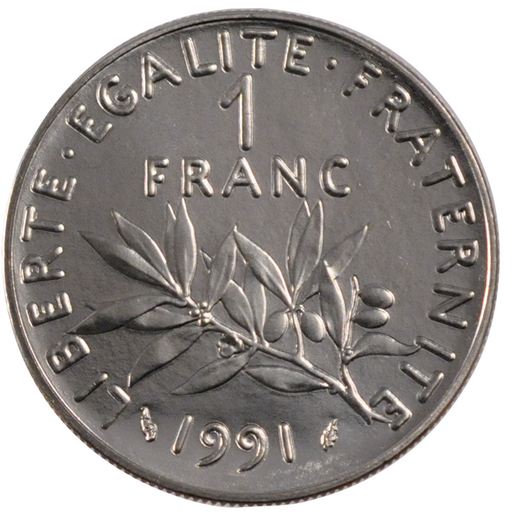 FRANCE, Semeuse, 1 Franc, 1991, Paris, MS(63), Silver, 24, Gadoury #474, 6.00