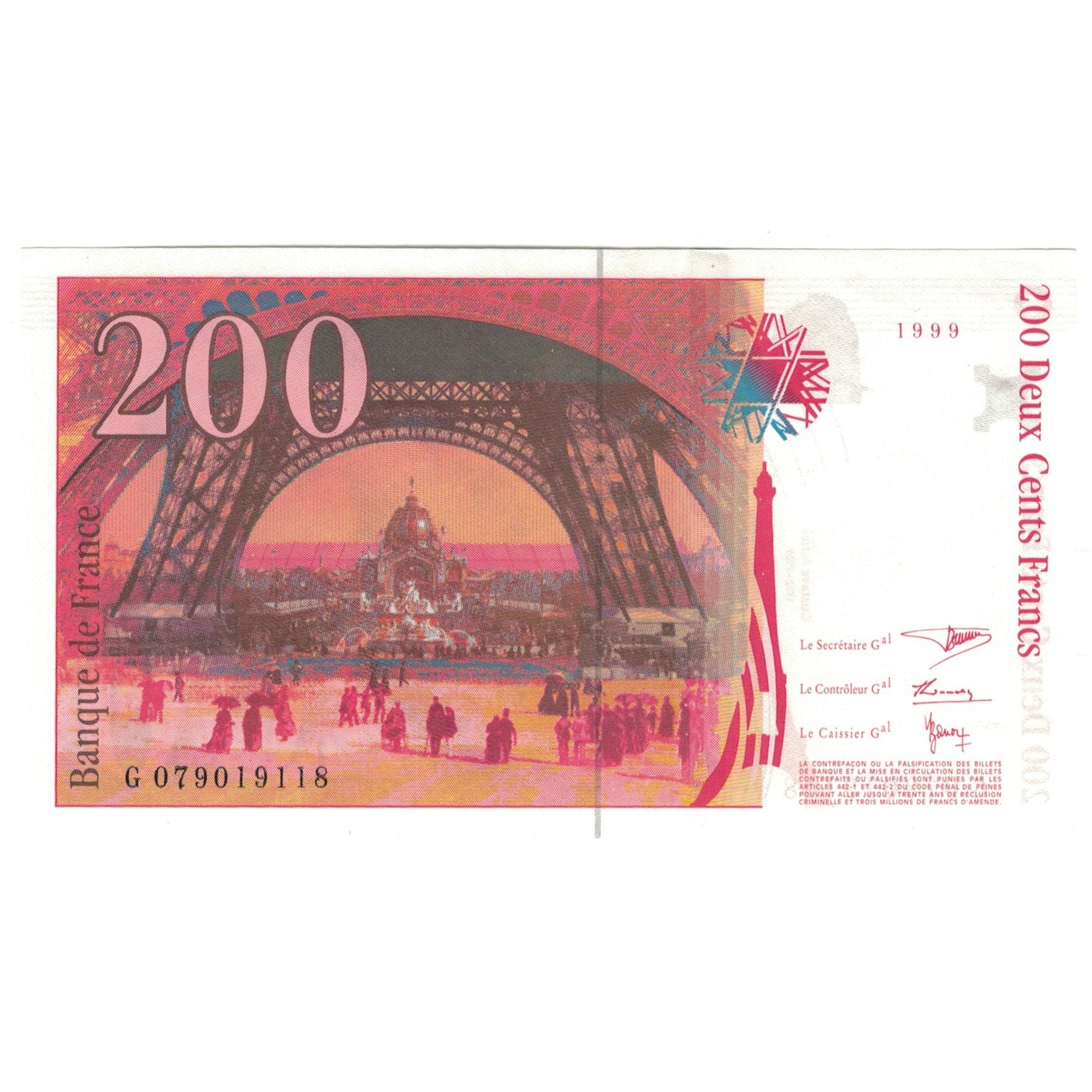 França, 200 Francs, 1999, G.079019118, UNC(65-70), Fayette:75.5, KM:159c