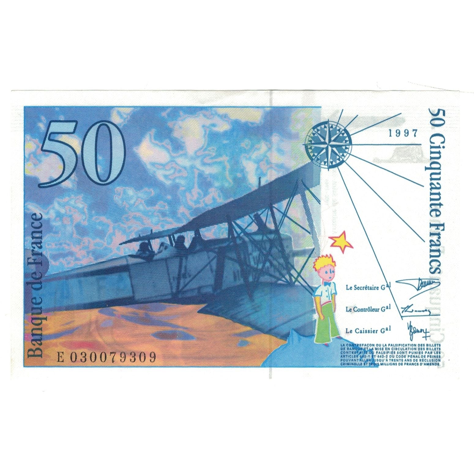 France, 50 Francs, 1997, E.030079309, Saint Exupéry, UNC(65-70), Fayette:73.4