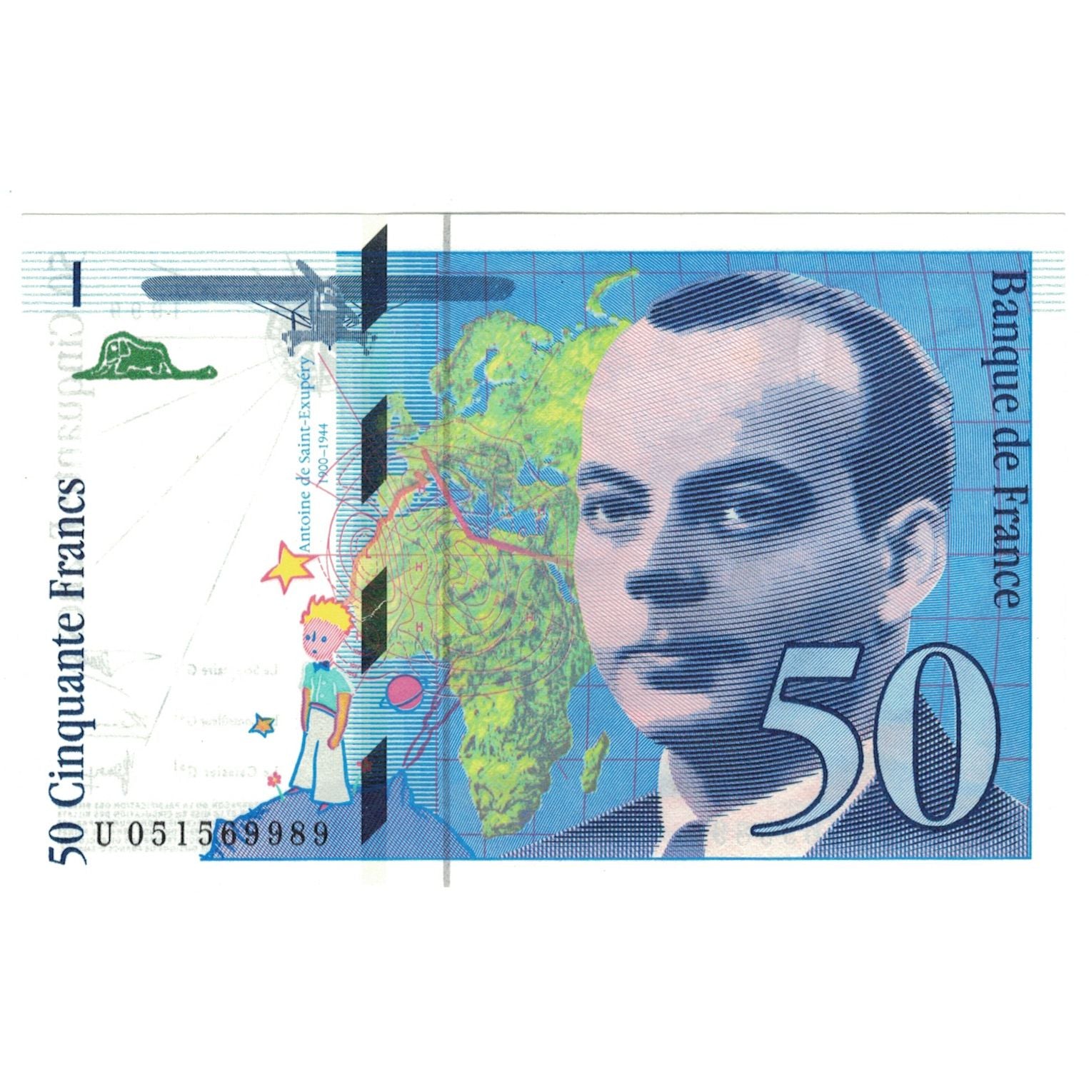 Frankrijk, 50 Francs, St Exupéry, 1999, U.051569989, NIEUW, Fayette:73.05