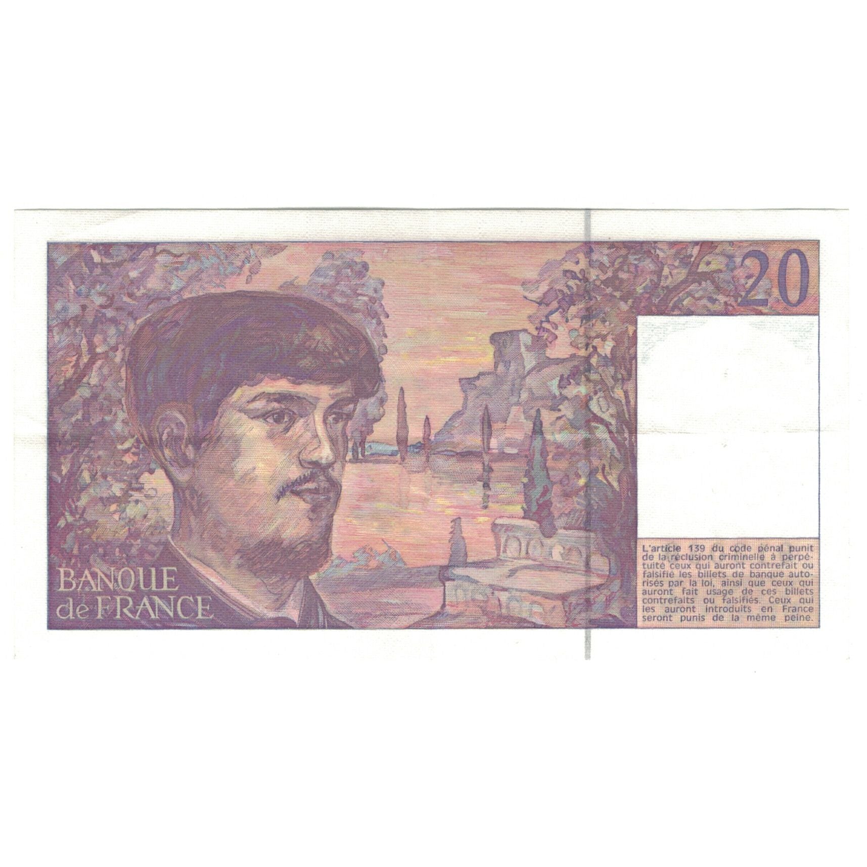 France, 20 Francs, 1991, Z.033, Debussy, UNC(60-62), Fayette:66 bis.2, KM:151e
