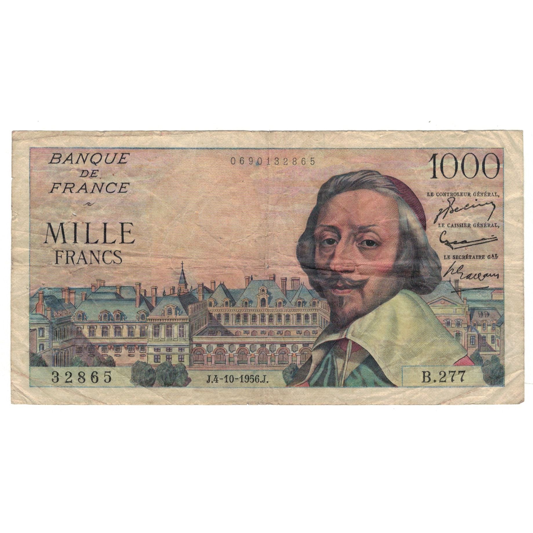 Francia, 1000 Francs, Richelieu, 1956, B.277, BC, Fayette:42.22, KM:134a