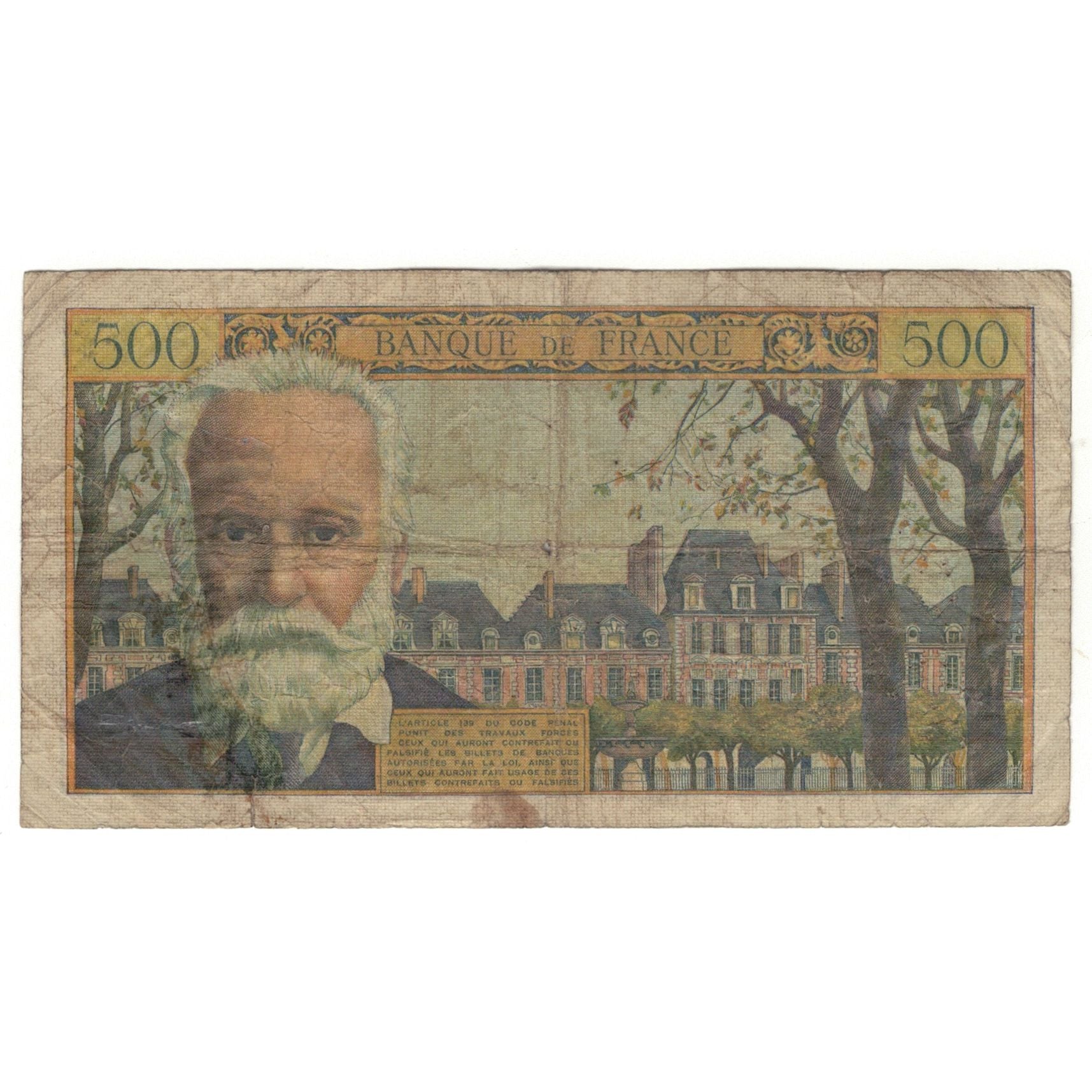 France, 500 Francs, Victor Hugo, 1954, O.37, AG(1-3), Fayette:35.3, KM:133a