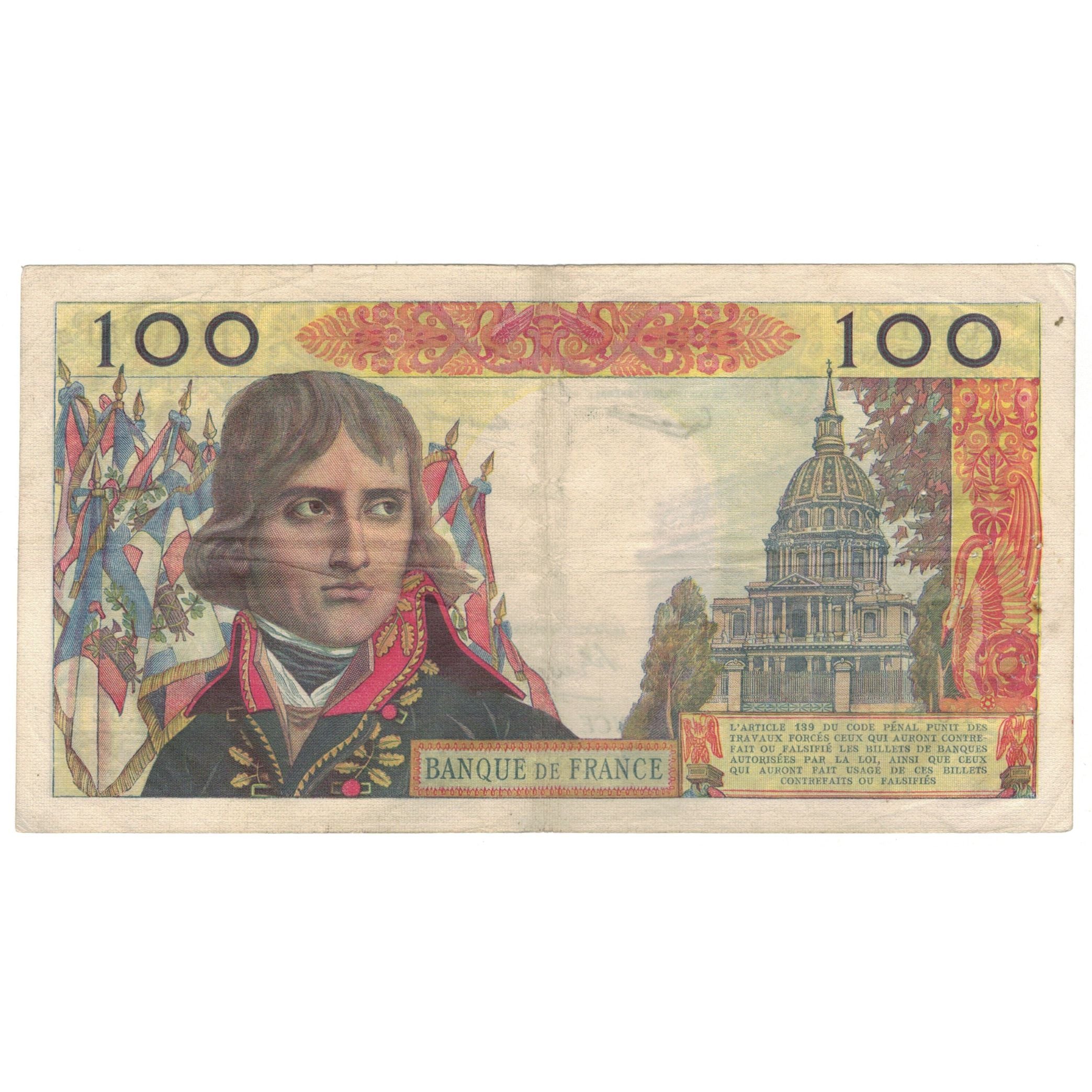France, 100 Nouveaux Francs, Bonaparte, C.52, EF(40-45), Fayette:59.5, KM:144a