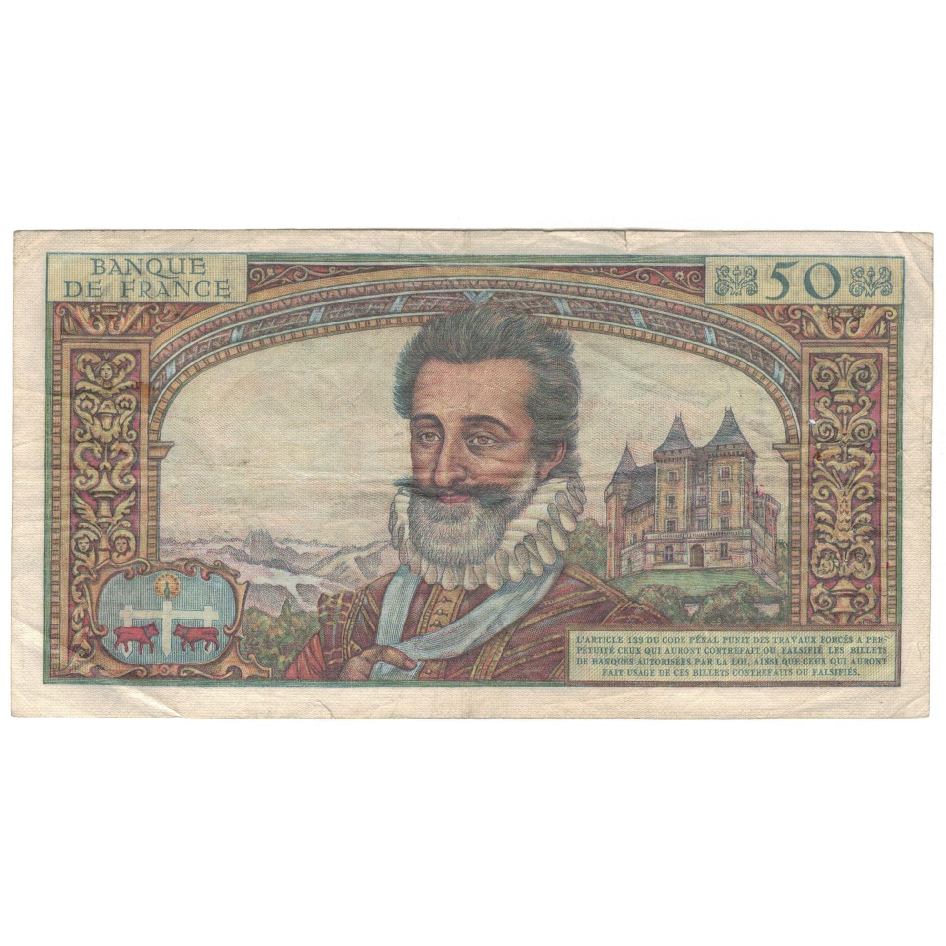 France, 50 Nouveaux Francs, Henri IV, 1959, Q.31, VF(30-35), Fayette:58.3