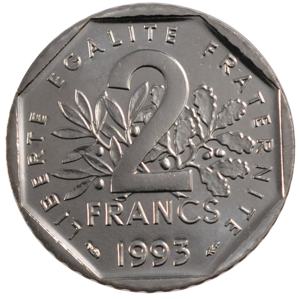 FRANCE, Semeuse, 2 Francs, 1993, KM #942.2, MS(65-70), Nickel, 26.5, Gadoury...