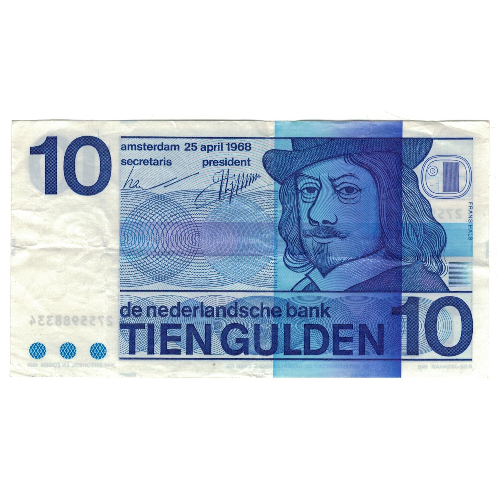 Banconote, Paesi Bassi, 10 Gulden, 1968-04-25, KM:91b, BB