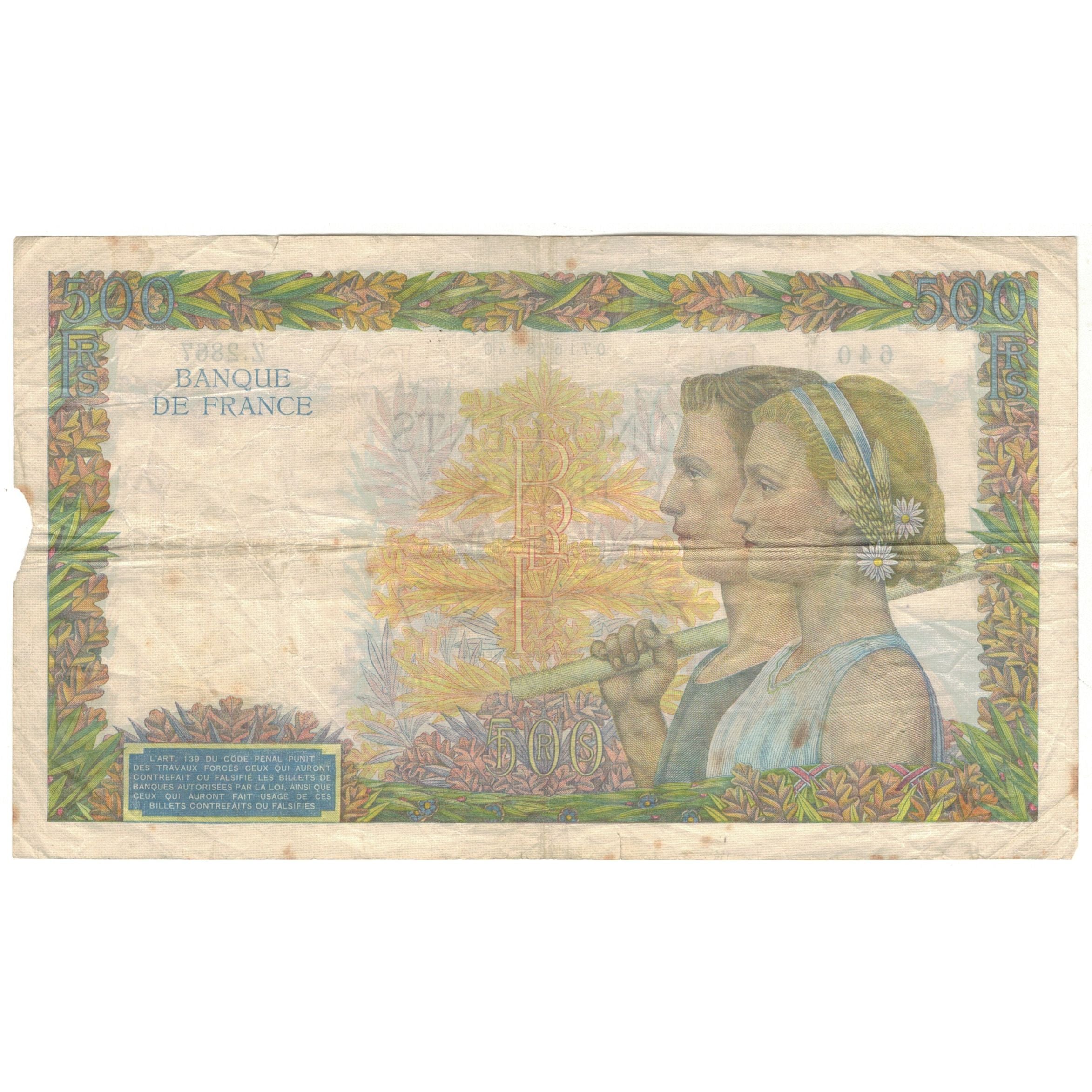 France, 500 Francs, La Paix, 1941, Z.2867, TB, Fayette:32.16, KM:95b