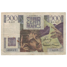 França, 500 Francs, Chateaubriand, 1952, S.117, VF(20-25), Fayette:34.10