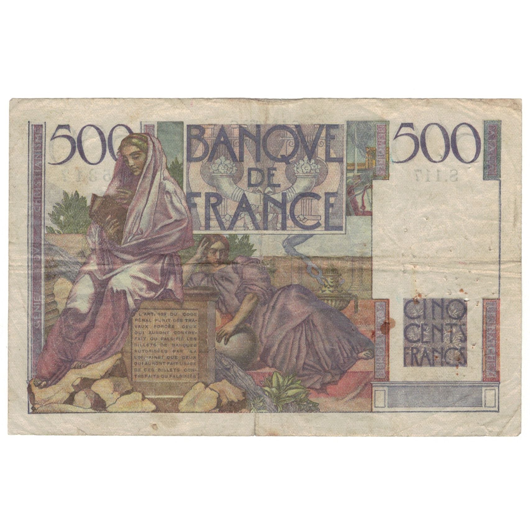 França, 500 Francs, Chateaubriand, 1952, S.117, VF(20-25), Fayette:34.10