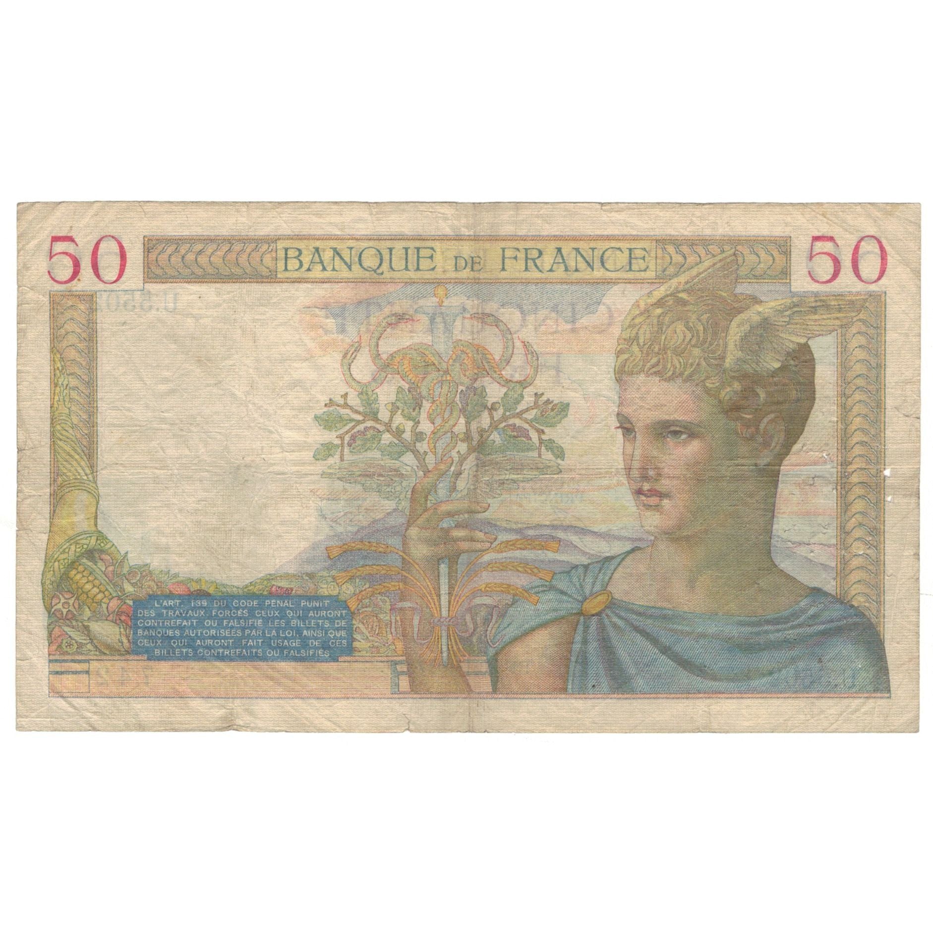 Frankreich, 50 Francs, Cérès, 1937, U.5502, S, Fayette:17.33, KM:81