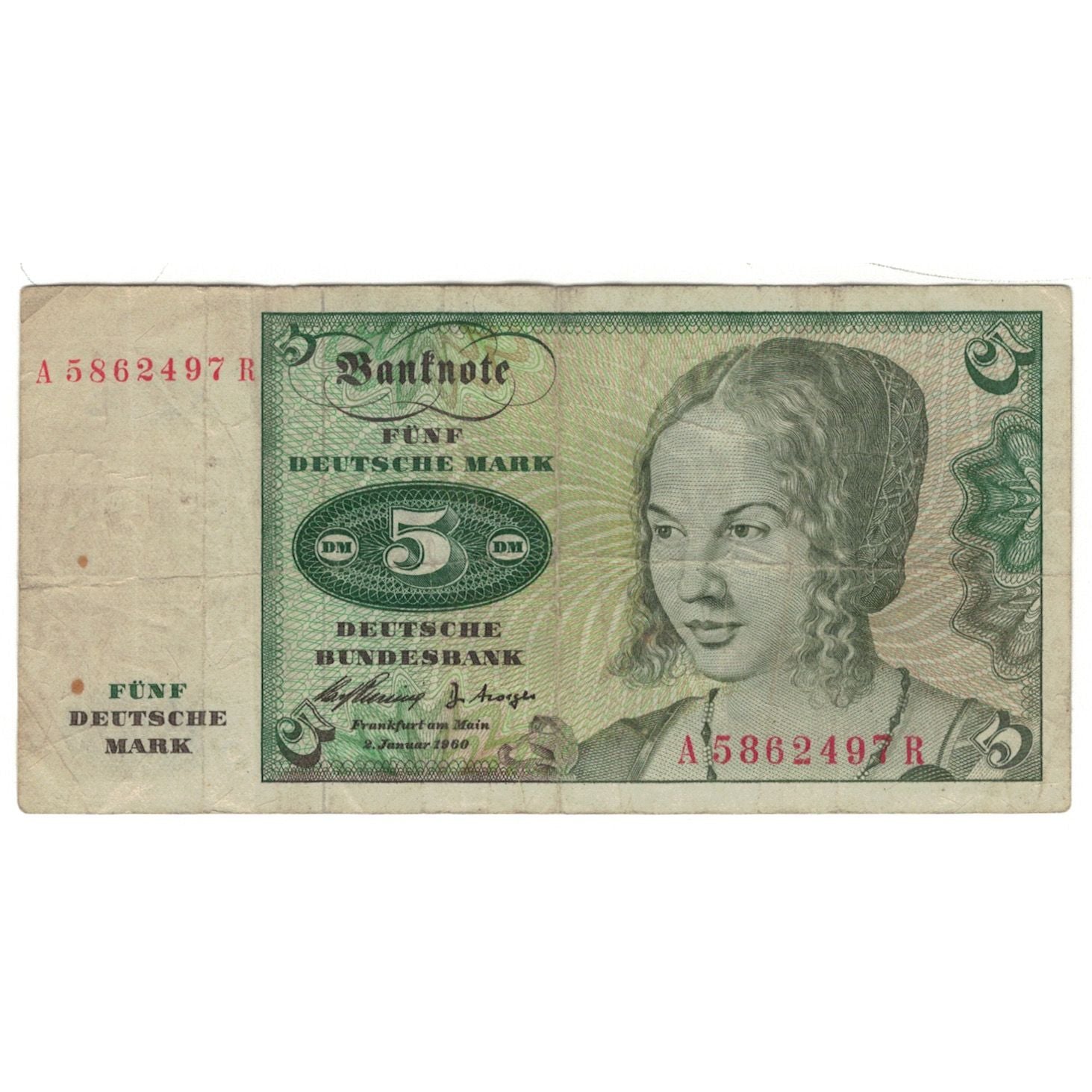 Banknote, GERMANY - FEDERAL REPUBLIC, 5 Deutsche Mark, 1960, 1960-01-02, KM:18a