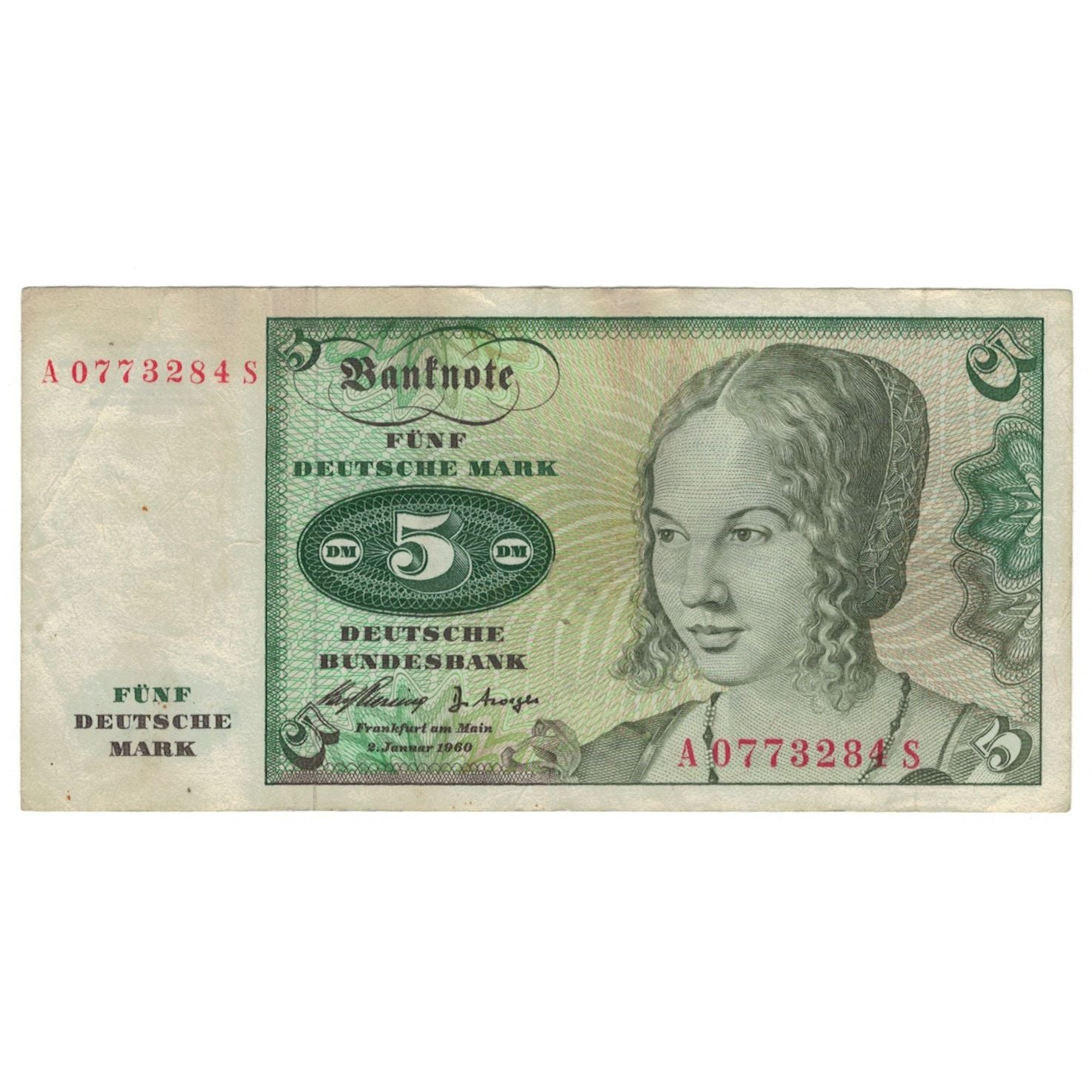 Billet, République fédérale allemande, 5 Deutsche Mark, 1960, 1960-01-02