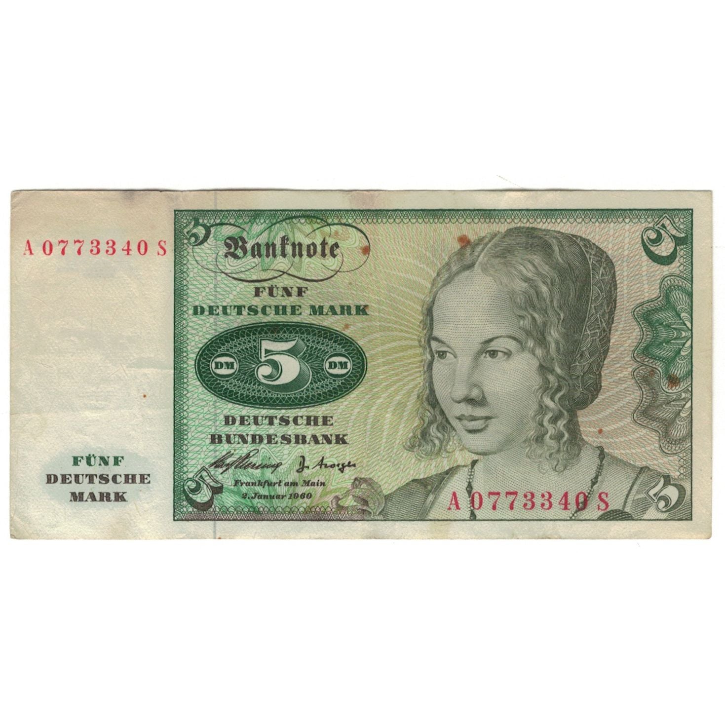 Geldschein, Bundesrepublik Deutschland, 5 Deutsche Mark, 1960, 1960-01-02