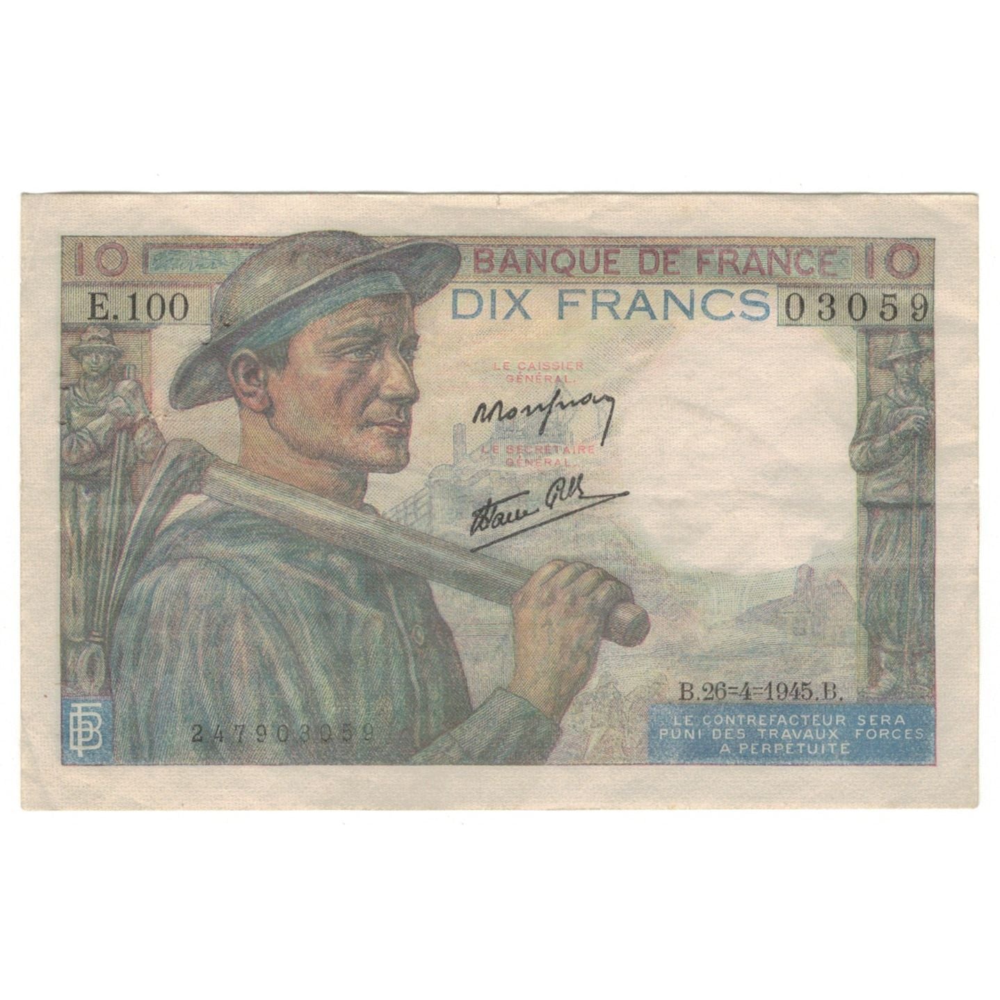 Francia, 10 Francs, Mineur, 1945, E.100, SPL-, Fayette:8.14, KM:99e