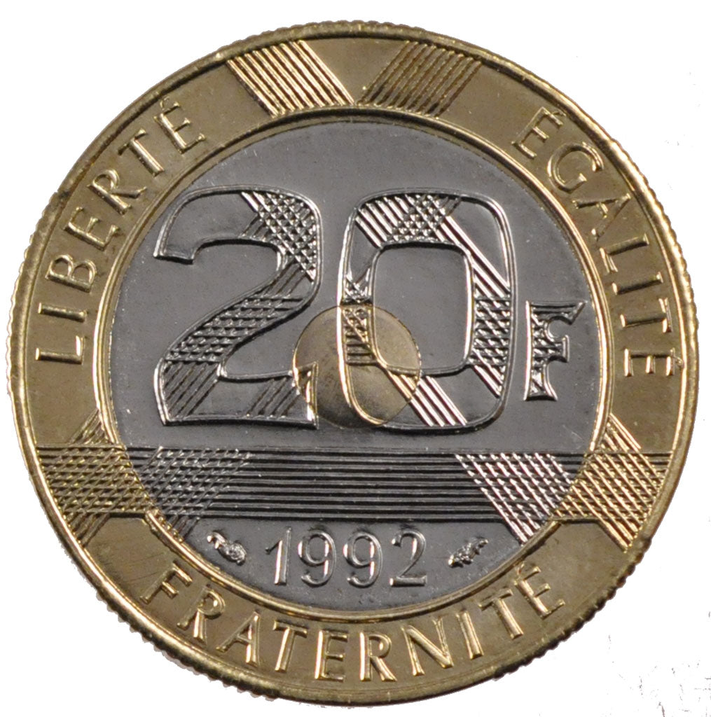 FRANCE, 20 Francs, 1992, MS(65-70), Bimetallic, 9.00