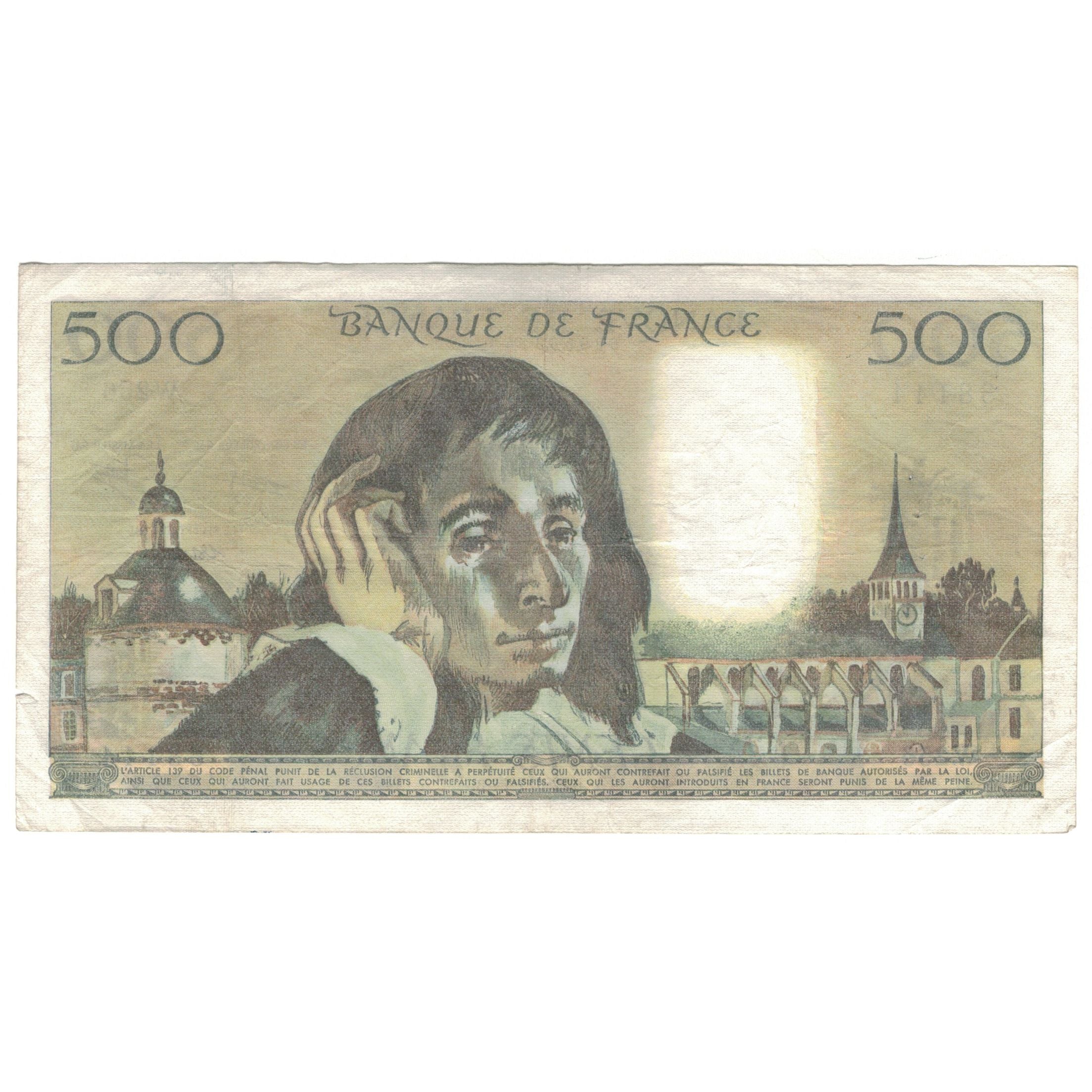 France, 500 Francs, Pascal, 1987, W.256, EF(40-45), Fayette:71.36, KM:156f