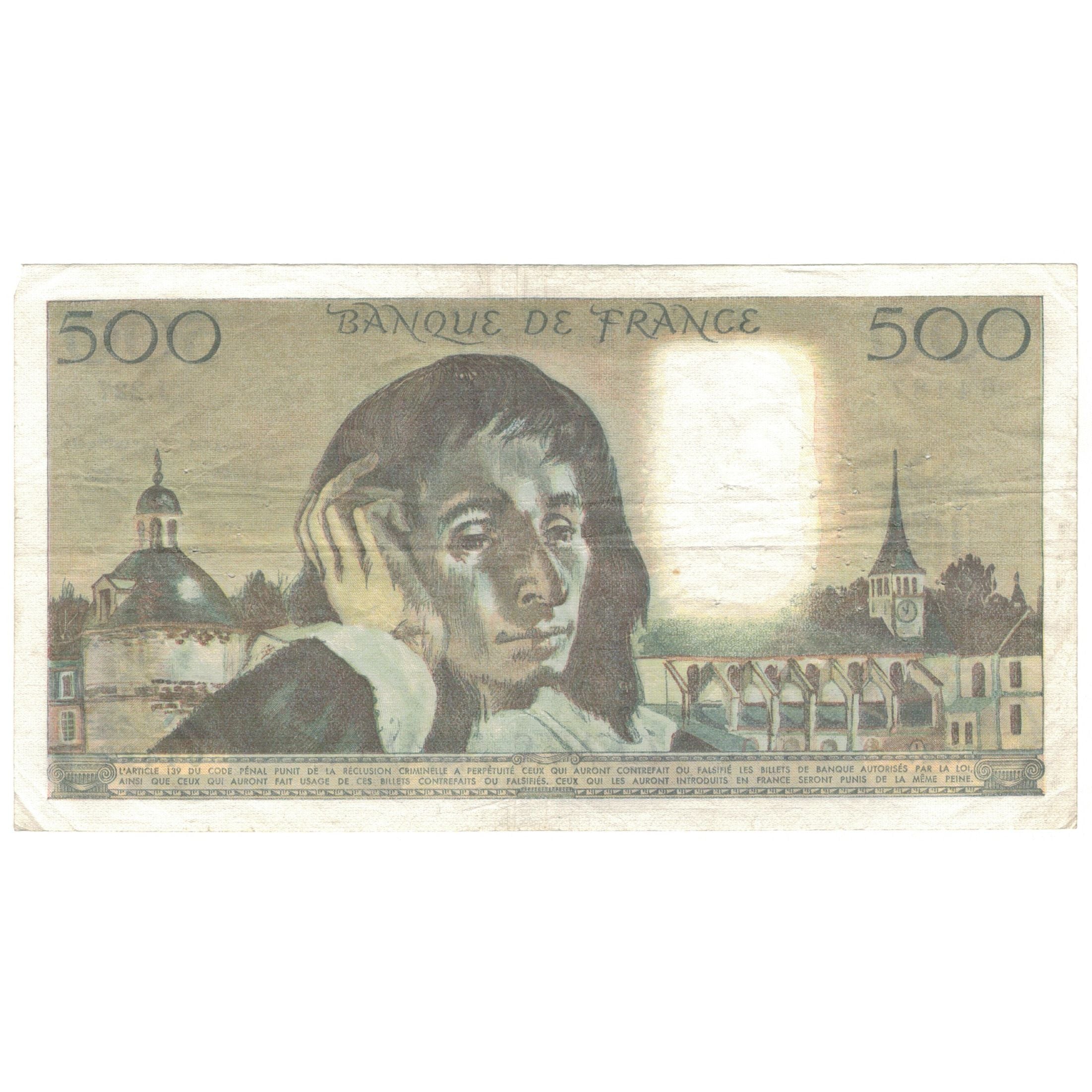 France, 500 Francs, Pascal, 1985, J.227, VF(30-35), Fayette:71.33, KM:156e