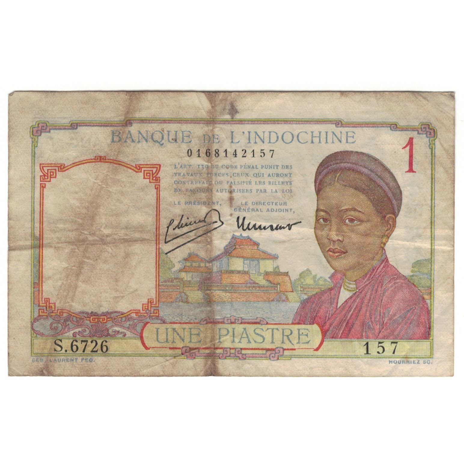 Banknote, FRENCH INDO-CHINA, 1 Piastre, KM:52, VG(8-10)