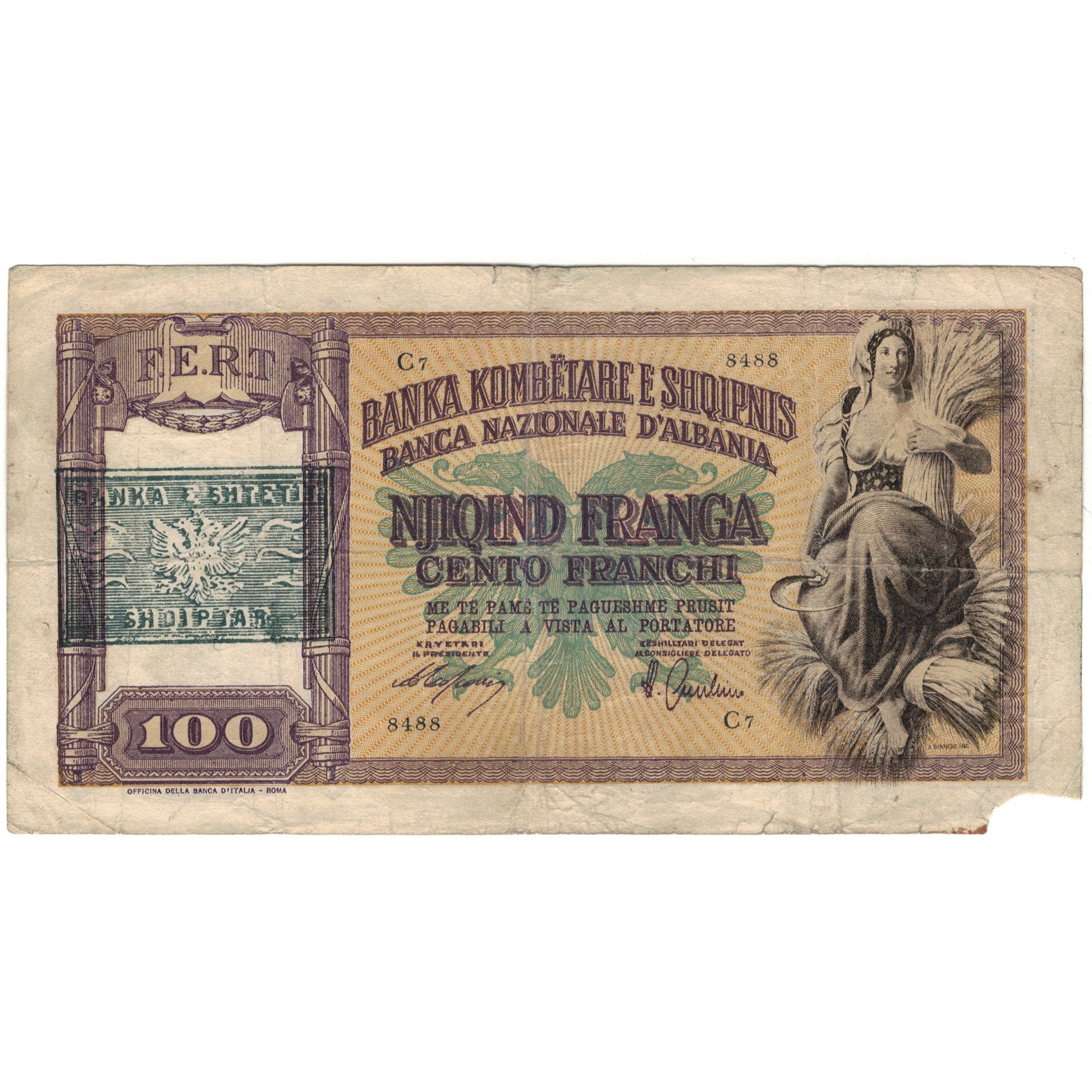 Banknote, Albania, 100 Franga, KM:8, G(4-6)