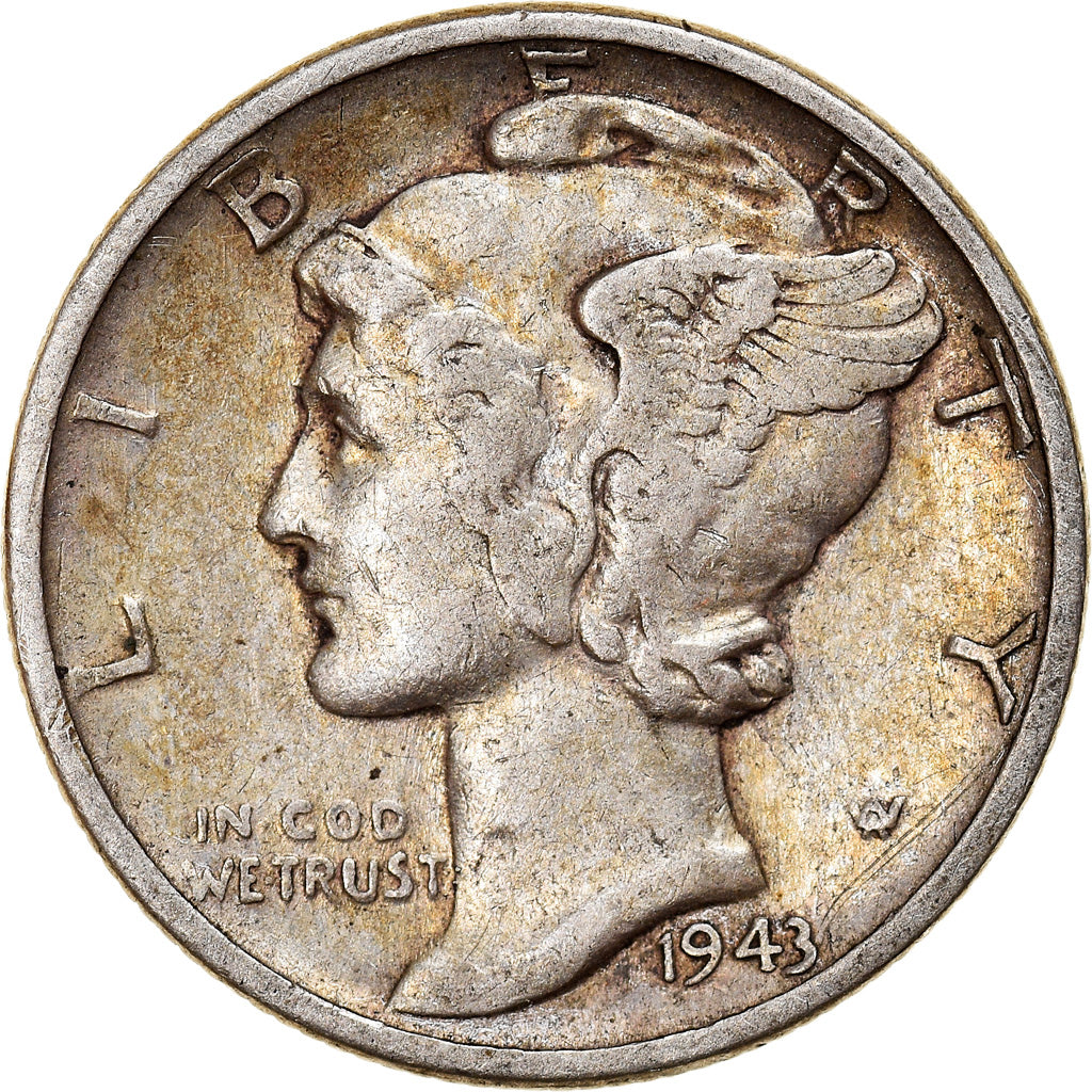 Monnaie, États-Unis, Mercury Dime, Dime, 1943, U.S. Mint, Philadelphie, TB+