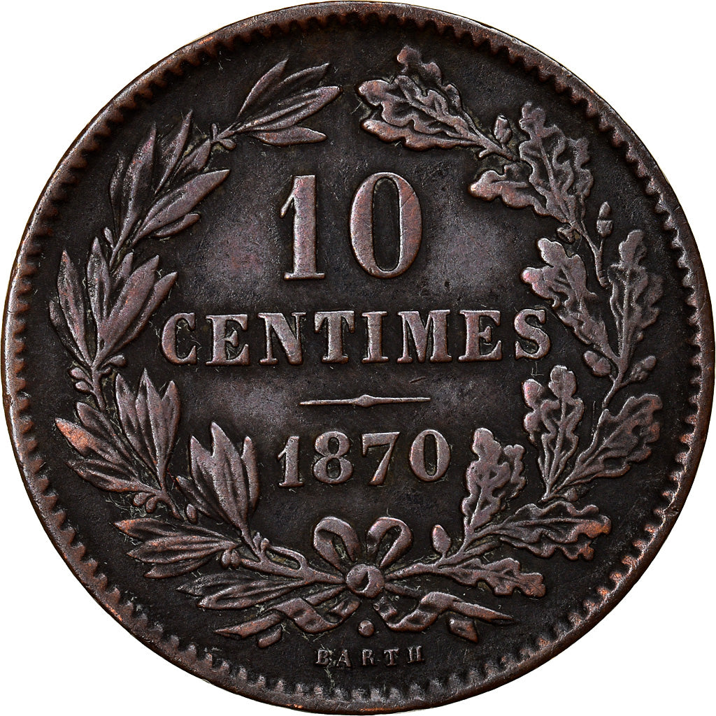 Coin, Luxembourg, William III, 10 Centimes, 1870, Utrecht, VF(30-35), Bronze