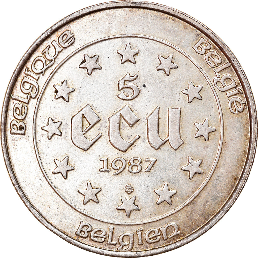 Coin, Belgium, 5 Ecu, 1987, AU(50-53), Silver, KM:166