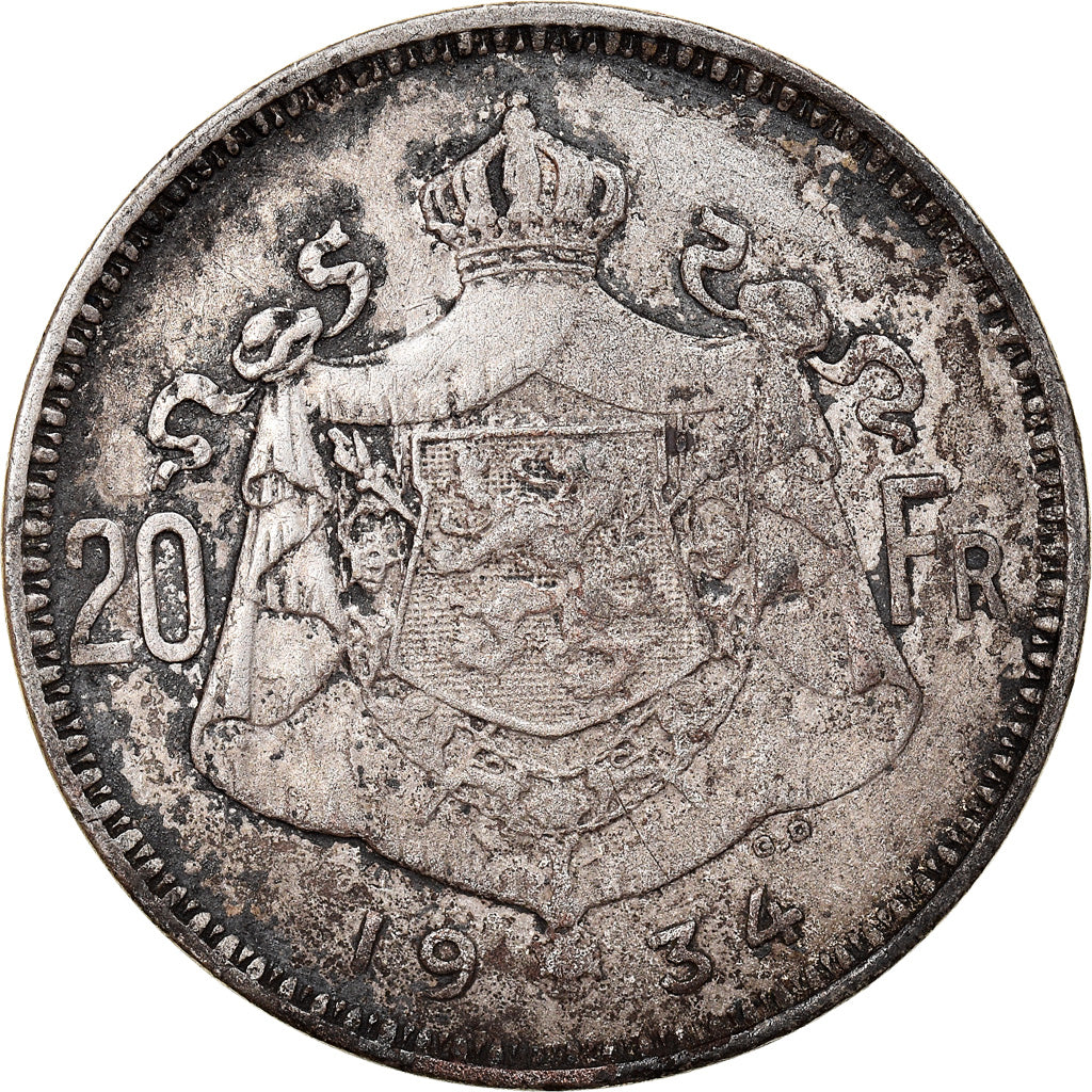 Coin, Belgium, Albert I, 20 Francs, 20 Frank, 1934, Brussels, VF(20-25), Silver