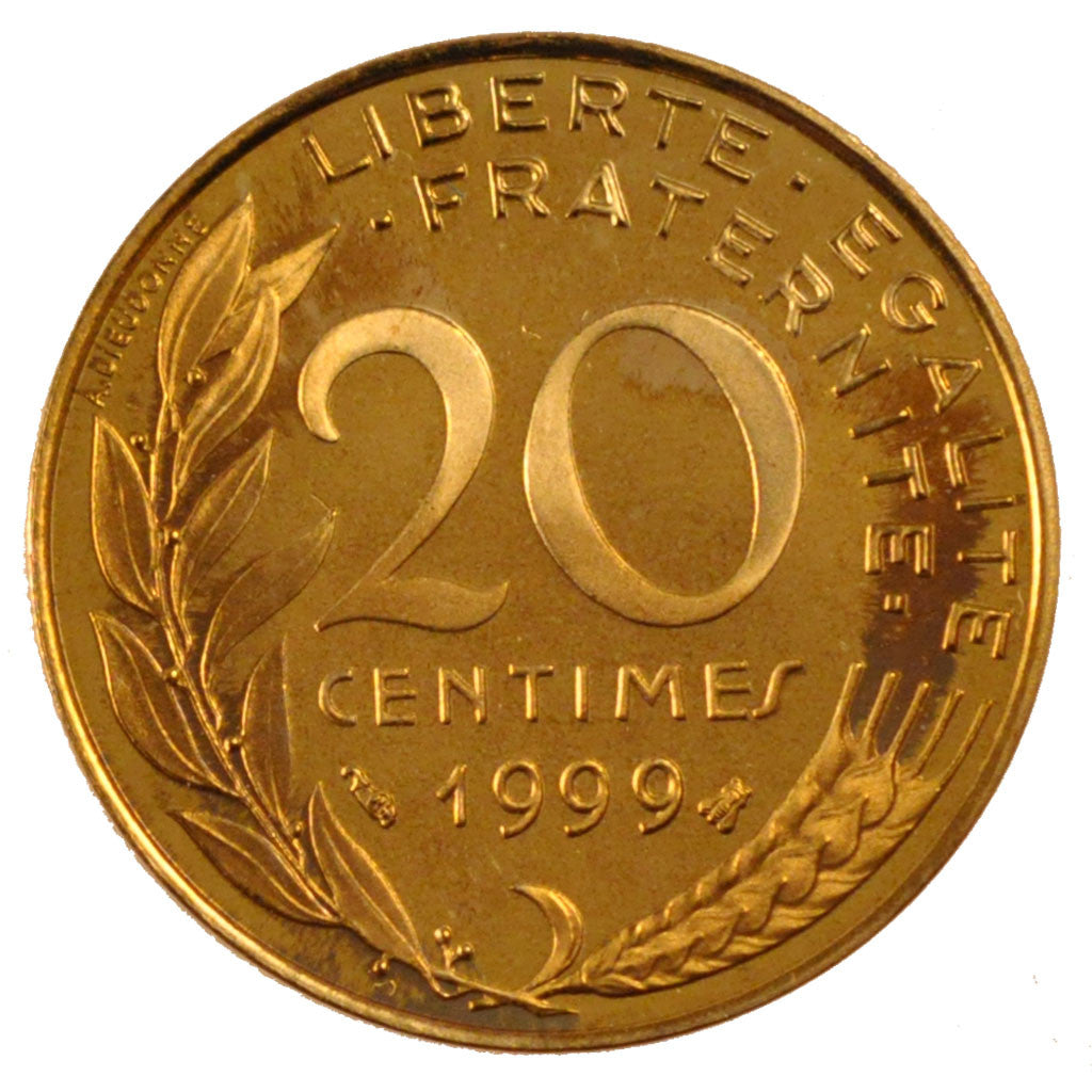 FRANCE, Marianne, 20 Centimes, 1999, Paris, KM #930, MS(65-70),...