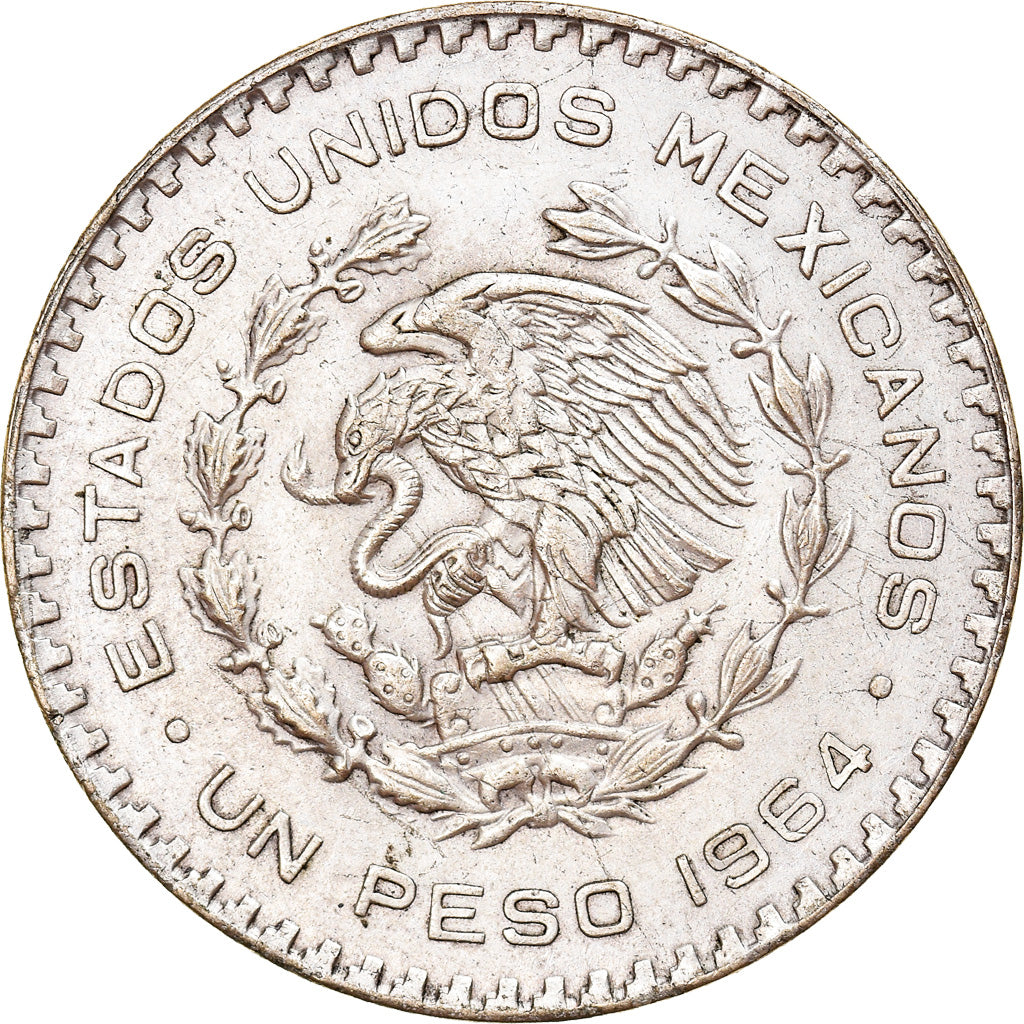 Moneda, México, Peso, 1964, Mexico City, MBC, Plata, KM:459