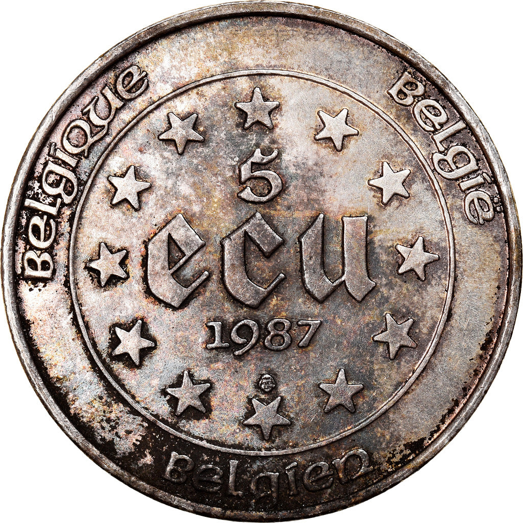 Coin, Belgium, 5 Ecu, 1987, AU(50-53), Silver, KM:166