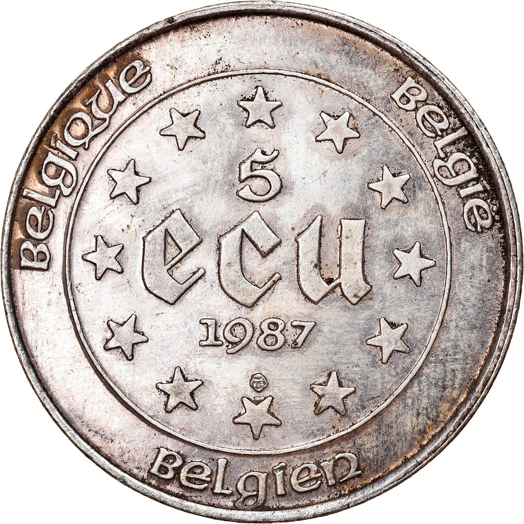 Coin, Belgium, 5 Ecu, 1987, AU(50-53), Silver, KM:166