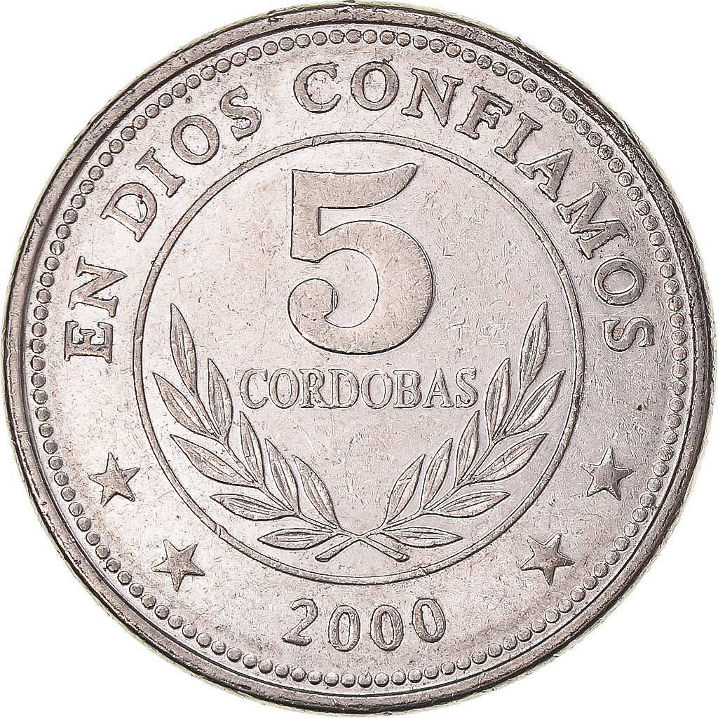 Coin, Nicaragua, 5 Cordobas, 2000