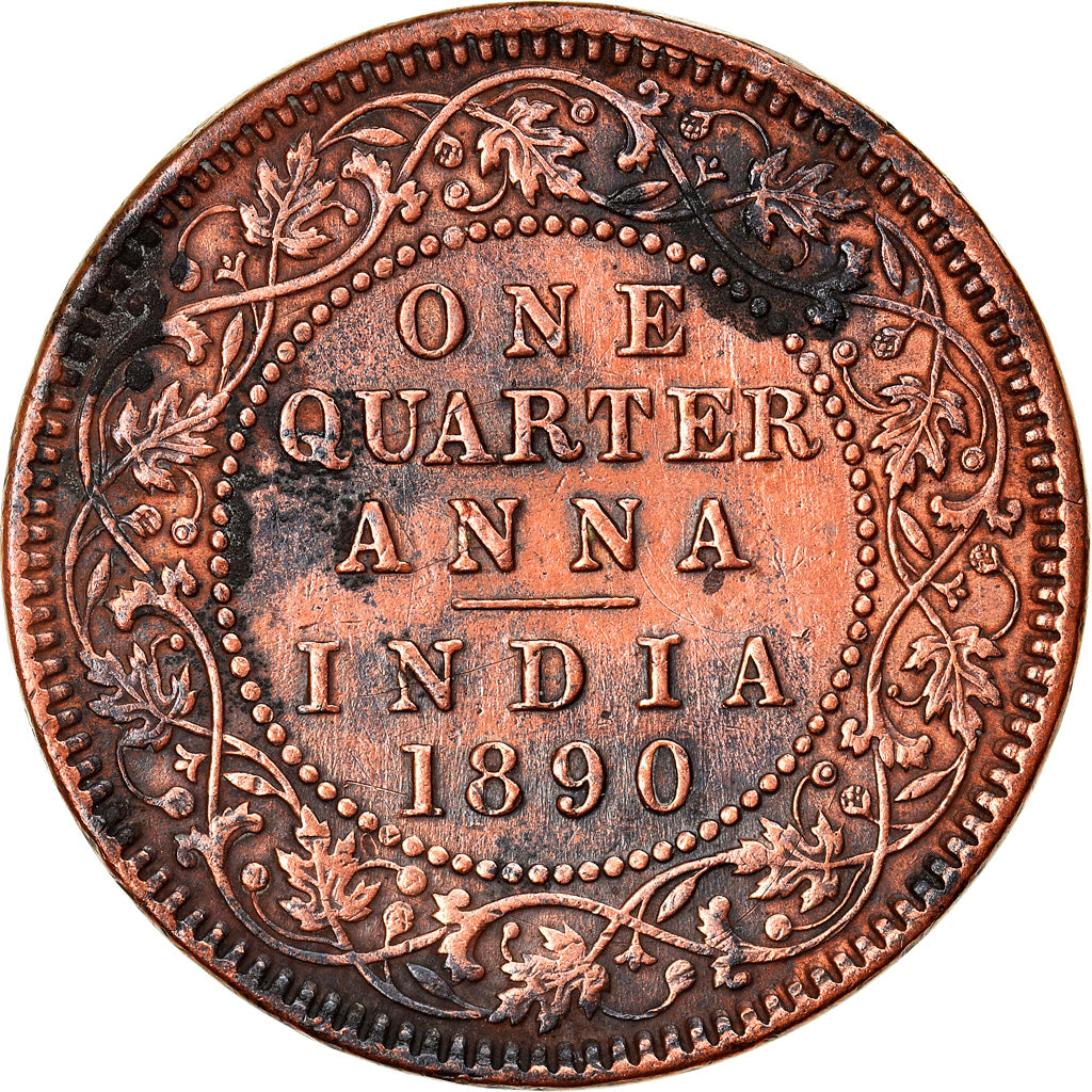 Coin, INDIA-BRITISH, Victoria, 1/4 Anna, 1890, EF(40-45), Copper, KM:486