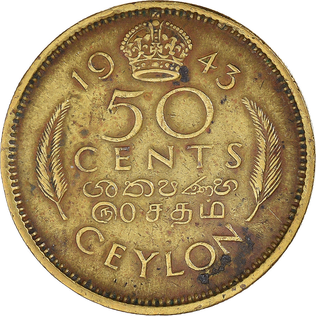 Moneta, Ceylon, 50 Cents, 1943