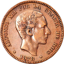 Coin, Spain, Alfonso XII, 10 Centimos, 1878, Barcelone, VF(30-35), Bronze