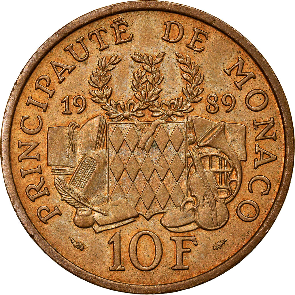 Coin, Monaco, Rainier III, 10 Francs, 1989, AU(55-58), Nickel-Aluminum-Bronze