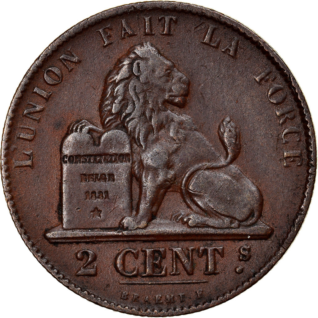 Coin, Belgium, Leopold I, 2 Centimes, 1863, Bruxelles, EF(40-45), Copper, KM:4.2