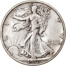 Coin, United States, Walking Liberty Half Dollar, Half Dollar, 1936, U.S. Mint