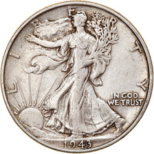 Coin, United States, Walking Liberty Half Dollar, Half Dollar, 1943, U.S. Mint