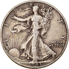 Coin, United States, Walking Liberty Half Dollar, Half Dollar, 1943, U.S. Mint