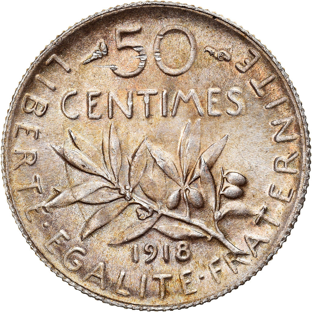 Coin, France, Semeuse, 50 Centimes, 1918, Paris, MS(63), Silver, KM:854