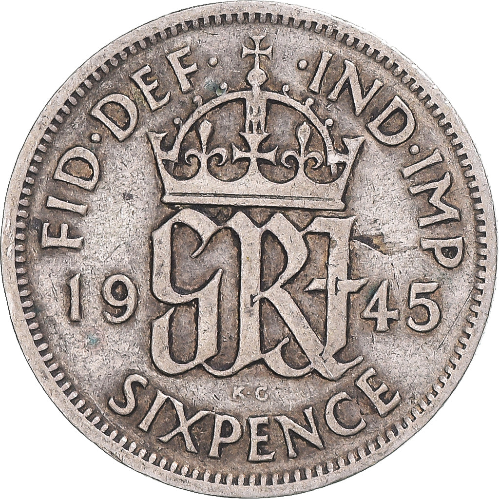 Monnaie, Grande-Bretagne, 6 Pence, 1945