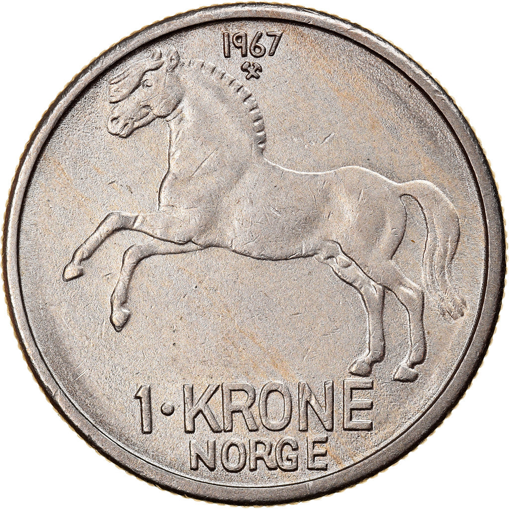 Coin, Norway, Olav V, Krone, 1967, Kongsberg, EF(40-45), Copper-nickel, KM:409