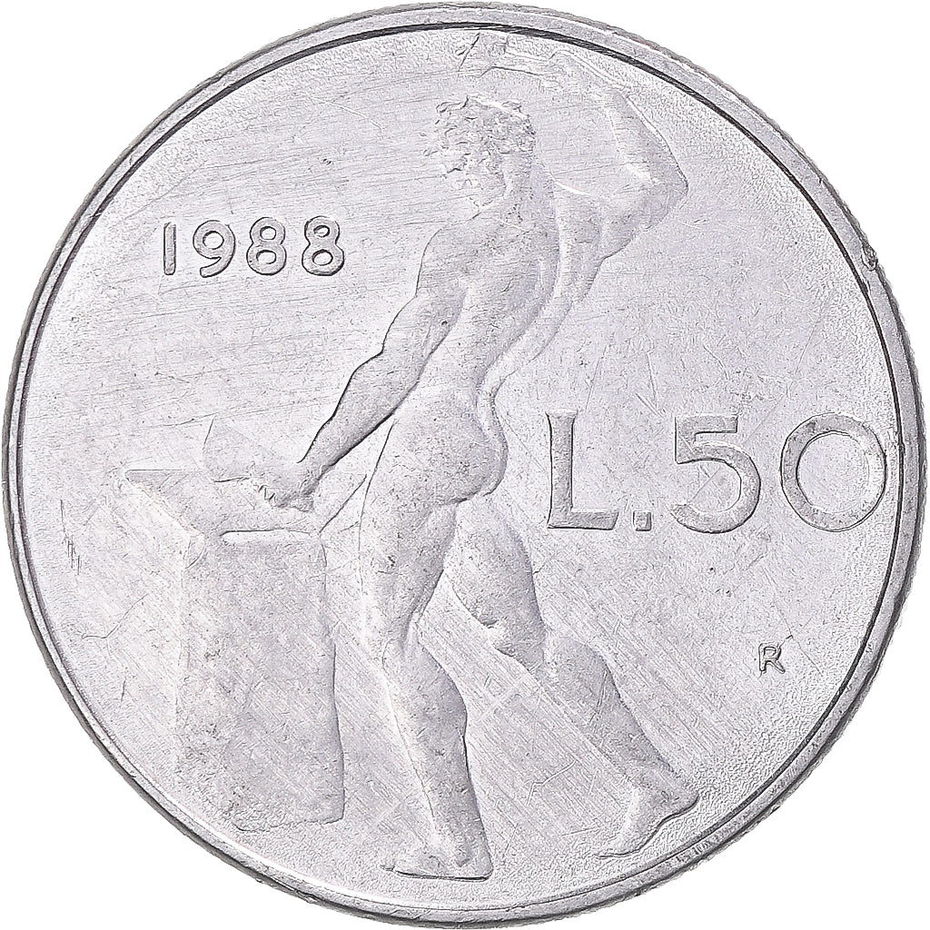 Münze, Italien, 50 Lire, 1988