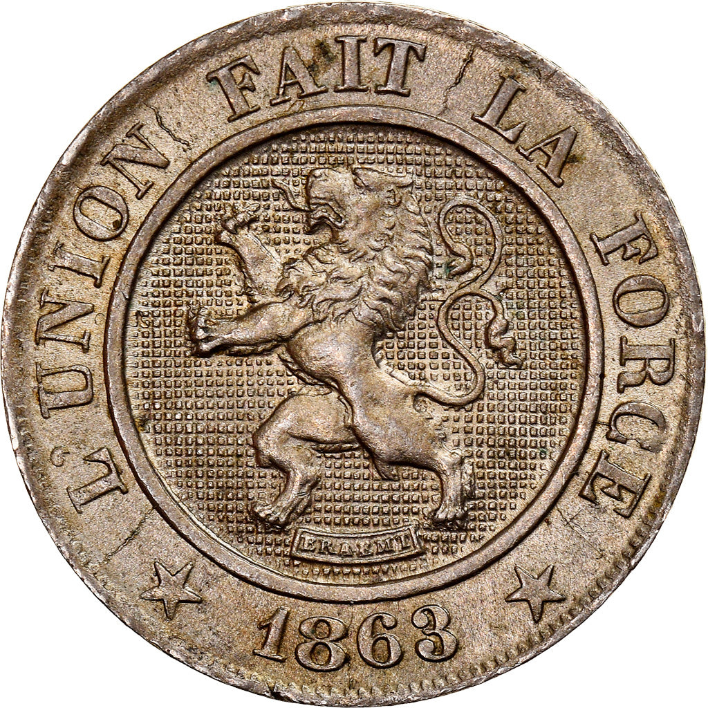 Coin, Belgium, Leopold I, 10 Centimes, 1863, Brussels, EF(40-45), Copper-nickel