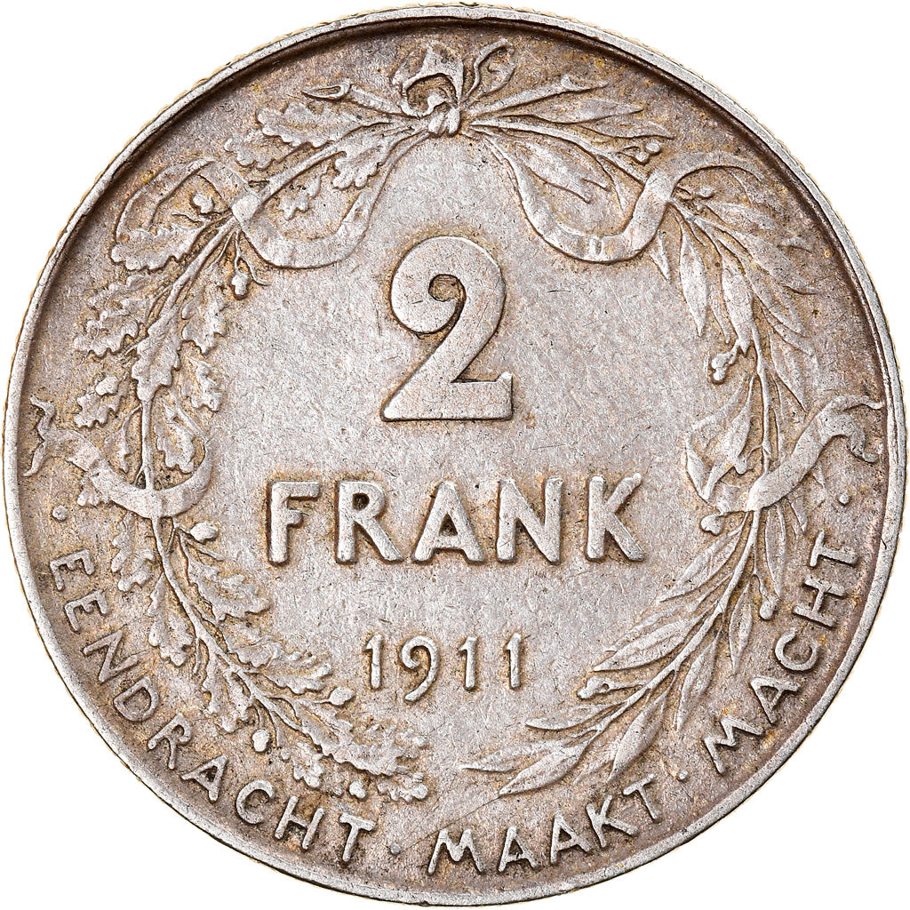 Coin, Belgium, Albert I, 2 Francs, 2 Frank, 1911, Brussels, EF(40-45), Silver